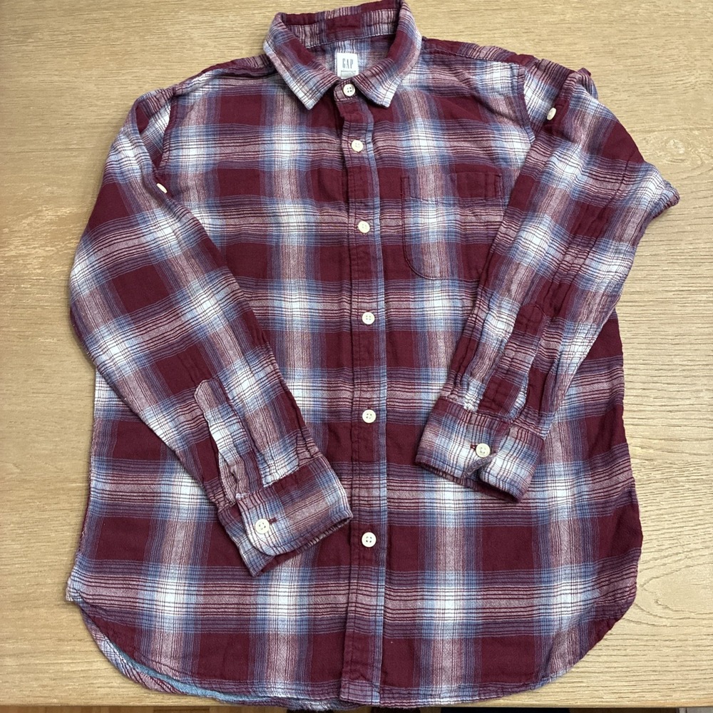 Gap Kids Lined Button Down Cotton Long Sleeve Size 12 Husky XL Plum/Blue Shirt